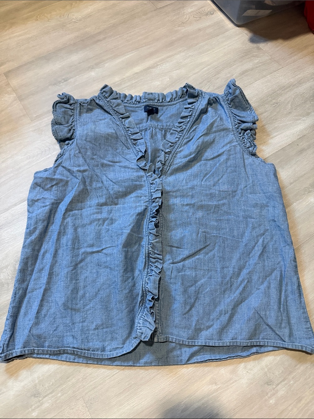 J. Crew Blue Ruffle Chambray Sleeveless Top